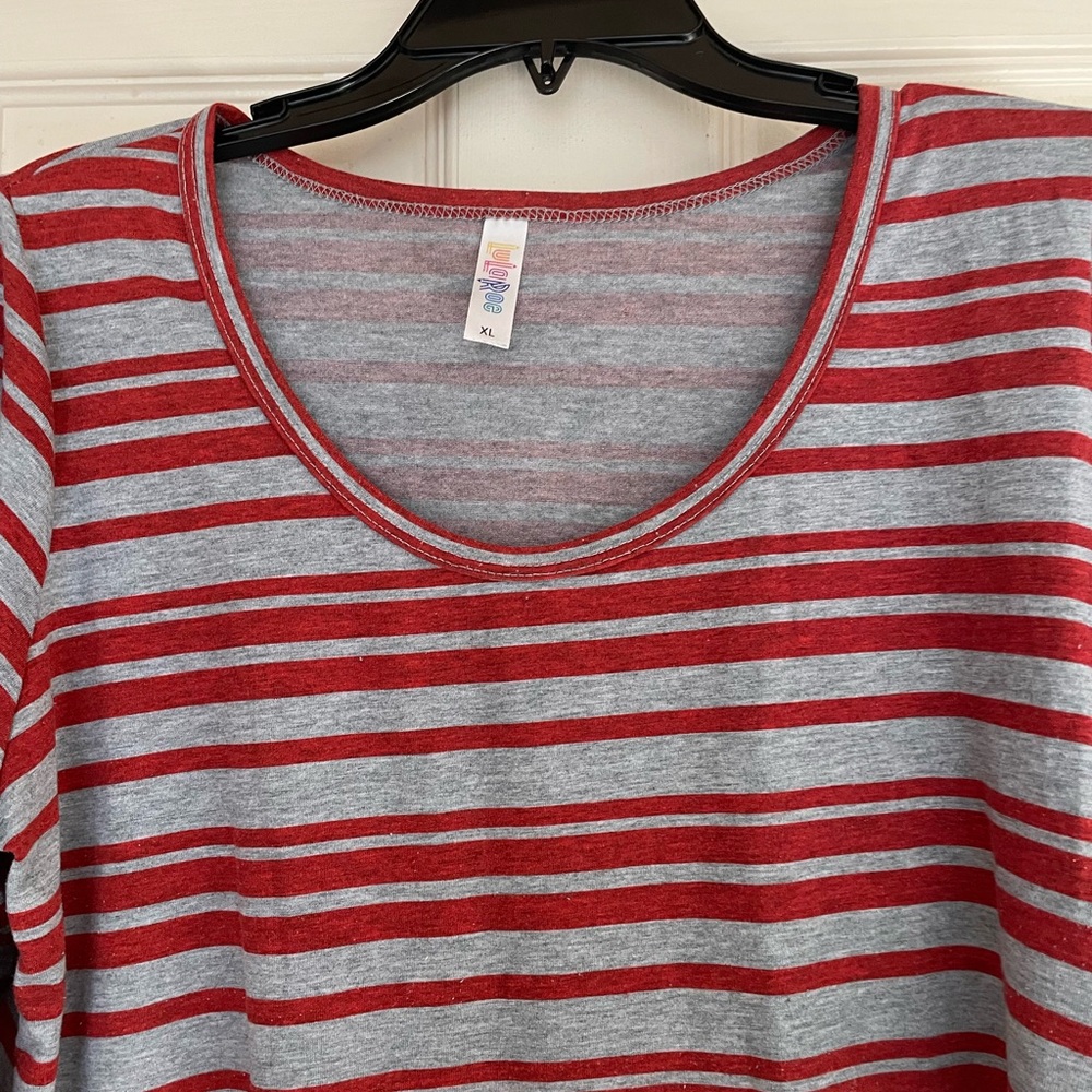 LuLaRoe Red and Gray Striped Tunic Top